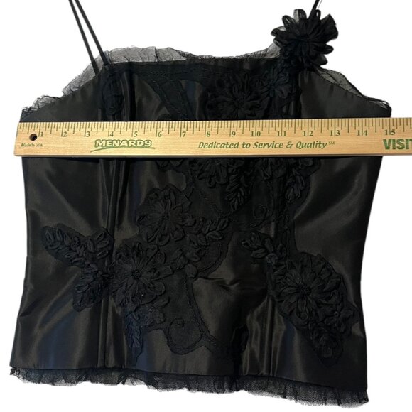 Rickie Freeman by Teri Jon Women's 2 Black Floral Boned Corset Top Silk Gothic - Picture 8 of 9